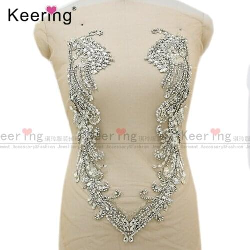 Double use)handmade silver bodice rhinestone applique for party dress WDP-126