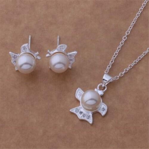 AS284 Hot Sale Silver Plated Color Jewelry Sets For Women Wholesale High Quality Classic Earring 449 + Necklace 108