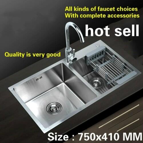 Free shipping hand made stainless steel household kitchen sink durable double groove hot sell 750x410 MM