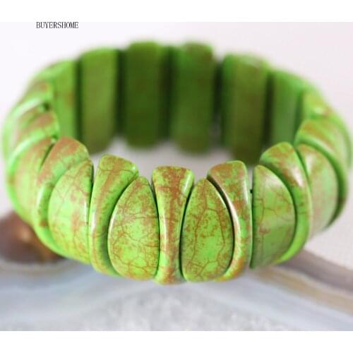 BUYERSHOME Hot Hand Jewelry Natural Stone Green Howlite Stretch Bracelet 8" 1Pcs H618
