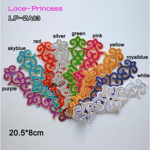 10 PCS 20.5X8 CM colorful sequins lace fabric feather flower applique patch embroidered flowers clothes diy accessories ZA03