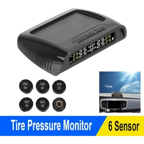 6Pcs Sensor Car Tire Pressure Monitoring TPMS System USB Solar Charging Tire Pressure Alarm Tool for Truck Trailers RVs Campers