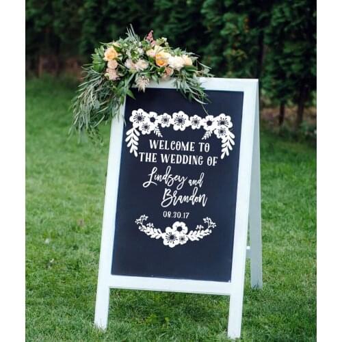 Rustic Wedding Decal Floral Vintage Wedding Decor Personalized Name Date Chalkboard Vinyl Decal Mr Mrs DIY Wedding Sticker B117