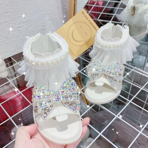 Disney childrens cartoon summer non-slip soft bottom frozen princess sandals roman shoes crystal sequins girls tassel shoes
