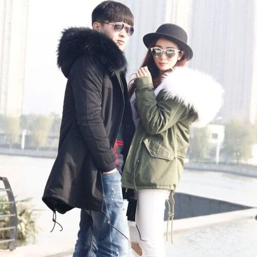 Casual fashion Italy design Mr raccoon fur long jacket, army green, dark blue, black fur lined furs parka