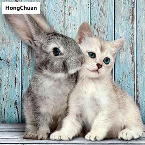 5D DIY square/round diamond painting cross stitch rabbit cat needlework home decoration mural mosaic diamond embroidery gift