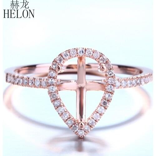 HELON 8x6.5mm Pear Cut Solid 14K Rose Gold Natural Diamonds Engagement Wedding Ring Women Fine Jewelry Semi Mount Diamond Ring