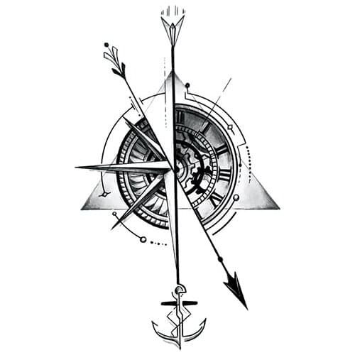 Compass Arrows Gear Waterproof Temporary Tattoo Sticker Black Lines Design Fake Tattoos Flash Tatoos Arm Body Art for Women Men