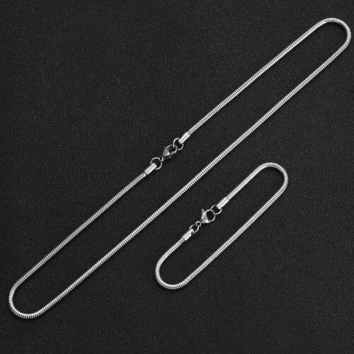 Width 3MM 316L Stainless Steel Round Snake Chain Necklace & Bracelet Fashion Jewelry Set For Men and Women Party Gifts drop ship