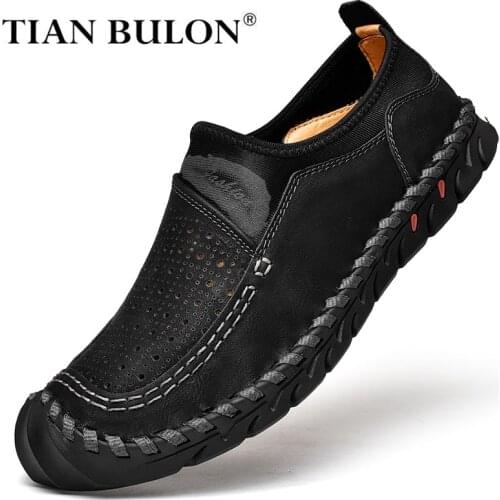 Summer Men Casual Shoes Luxury Brand Genuine Leather Mens Loafers Moccasins Hollow Out Breathable Slip on Italian Driving Shoes