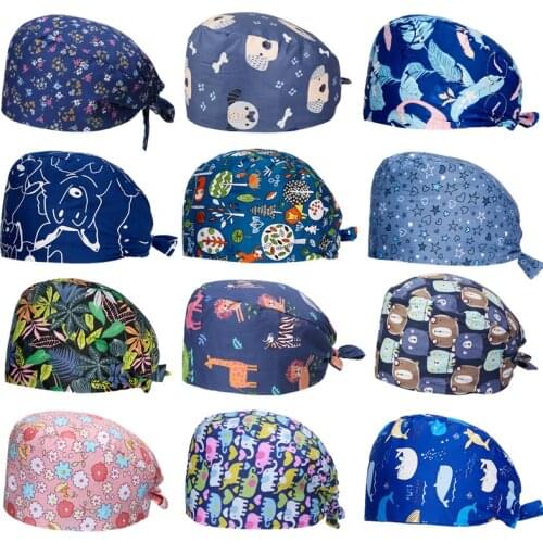 New Fashion Unisex Cotton Adjustable Pet Work Hats Dust Cap Nursing Cap Elastic Beauty Hats Beauty Salon Baotou Hat Pet Scrubs