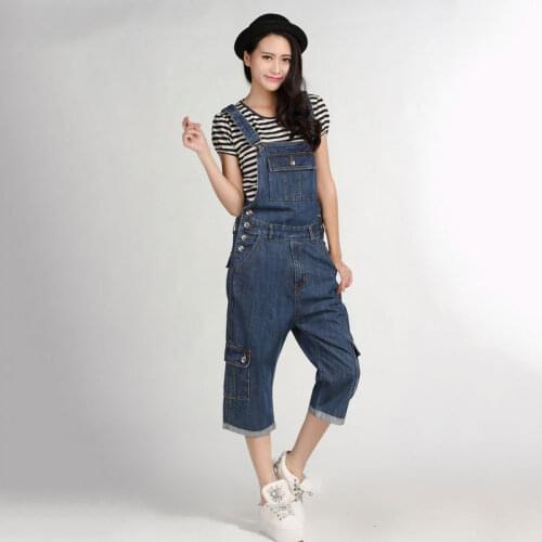 2020 New Modis Denim Bib Female Korean version of the tide Loose One-piece Multi-Pocket Cropped Trousers Slim Suspenders