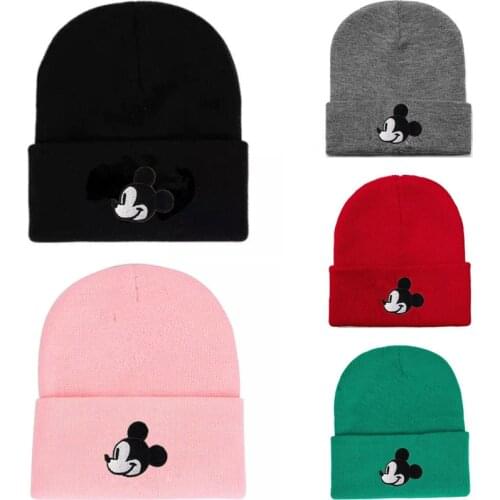Embroidery MICKEY Beanie Hat Women Men Knitted Warm Winter Hats For Women Men Solid Hip-hop Casual Cuffed Beanies Bonnet