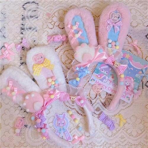 Original handmade lolita lolita rabbit ear sweet hair hoop kc Harajuku cute lo hair accessories