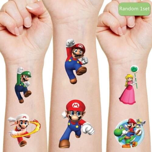 Super Mario Bros Luigi Yoshi Original Tattoo Sticker Random 1PCS Action Toys Figure Cartoon Kids Christmas Birthday Party Gifts