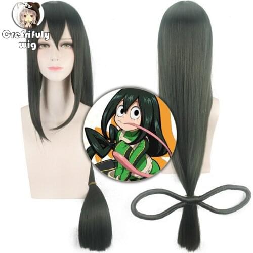 Anime Boku no Hero Academia Tsuyu Asui Cosplay Wig My Hero Academia Women Long black Green Synthetic Hair Halloween+Wig Cap