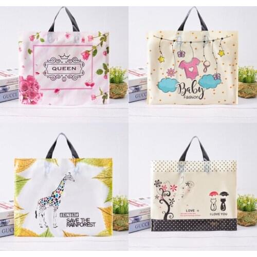 50pcs Plastic Bags High Quality Thick Cartoon with Handle Stylish Gift Bag Shop Shopping Bag Jewelry Clothing Packaging Bags