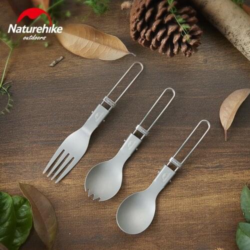 Naturehike New Arrive Outdoors Titanium Portable Tableware Foldable Fork Spoon Knife Chopsticks For Camping BBQ Outdoor Dinner
