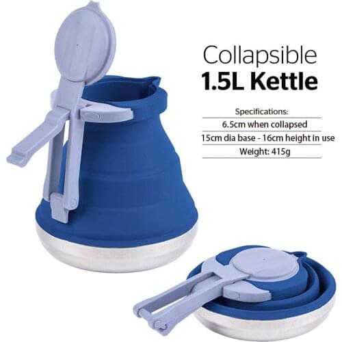 Portable Folding Silicone Water Kettle 1.5L Water Pot Outdoor Camping Travelling Hiking Kitchen Tools Tea Coffee Kettle