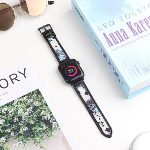 Ink Painting Watchband is suitable for Apple Watch 6 SE personalized leather strap 38/40mm42/44mm iWatch 5 4 3 Watch accessories