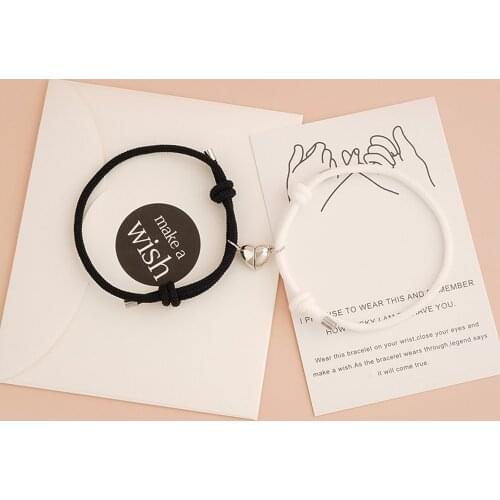 Romantic 2pcs/set Heart Magnetic Couple Bracelets Men Women Classic Black White Paired Lovers Braclet Adjustable Braslet Knot