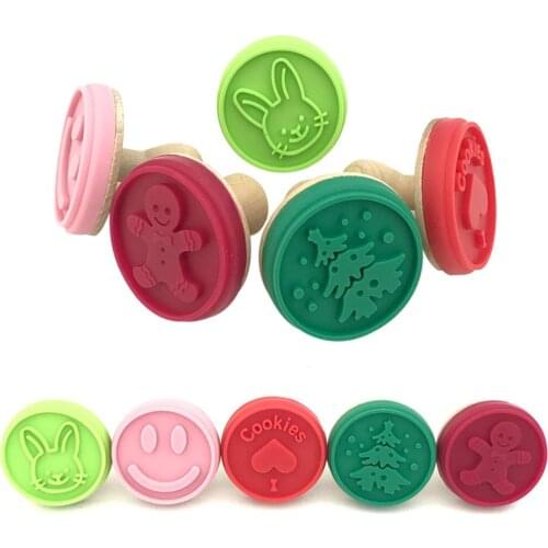 Silicone Cookie Stamps Moulds Cute Smile Rabbit Heart Cookie Tools Cake Decoration Bakeware Kitchen Gadgets With Wooden Handle