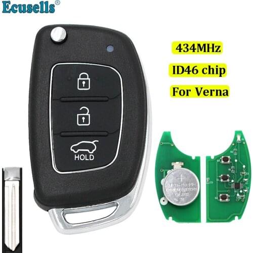 Folding Remote key Fob 3 Button 434MHz ID46 Chip for Hyundai ELANTRA new Verna