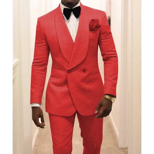 SOLOVEDRESS Mens Suit Red Double Breasted Slim Jacquard Prom Dress Party Travel Blazer + Pants 4XL 5XL