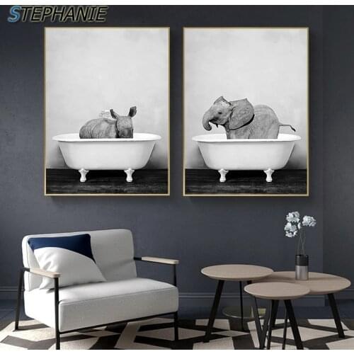 Modern Style Black White Animal Panda Giraffe Elephant Canvas Poster Wall Art Print Painting Nordic Bedroom Decoration Picture