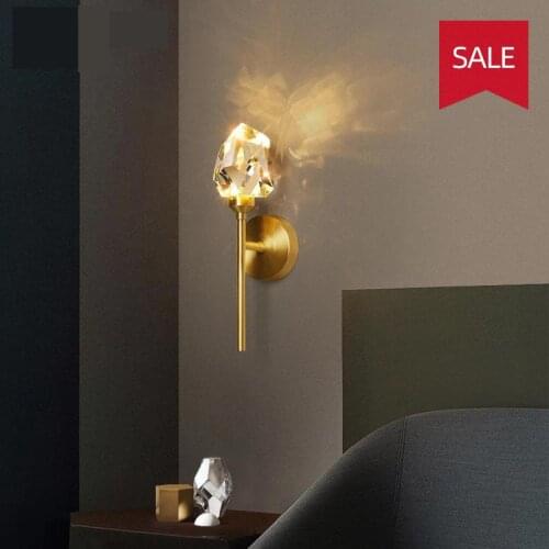 Modern LED Crystal Wall Light All Copper Nordic Gold Wall Lamp for Bedroom Living Room Corridor Home Decor Lighting Fixture