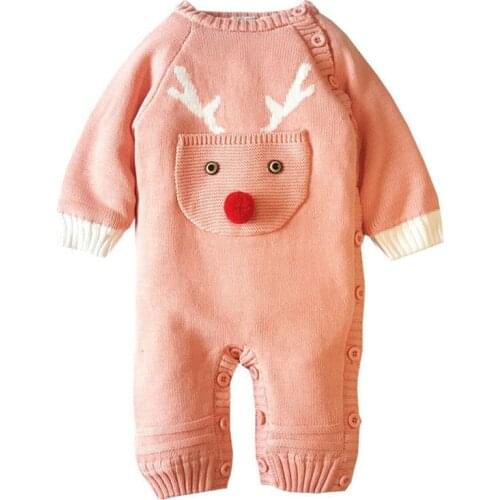 Girl Knit Romper Cartoon Deer Knitted Winter Newborn Baby Jumpsuits Clothes Winter Long Sleeve Toddler Rompers Children Overalls