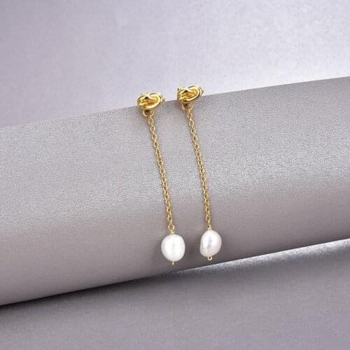 High jewelry S925 sterling silver knotted natural freshwater pearl earrings Fashion retro plated earrings for women