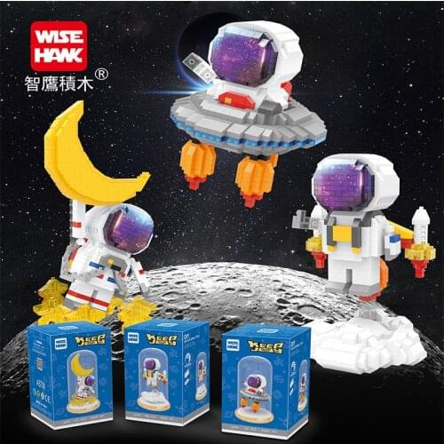 WiseHawk Astronaut Micro Building Blocks Spaceman Rocket Figures Diamond Mini Brick Toys For Kids With Display Box LED Light