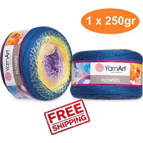 Yarnart Flowers Cake Yarn 250gr 1000meters Hand Knitting Crochet Fancy Gradient Rainbow Beanie Shawl Fantasy String Ombre Batik