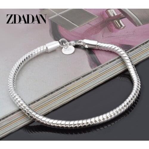 ZDADAN 925 Sterling Silver Snake Chain Bracelet For Women DIY Charm Beads Jewelry Gift