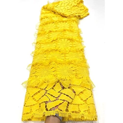 Yellow African Lace Fabric 2021 High Quality Guipure Lace Fabric Latest French Curtain Flower Lace Fabric For Wedding VD5010