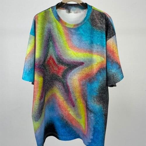 2021 New Summer Fashion Female T-shirt Loose Round Neck High Quality Women Tee Tie Dye Star Casual Elegant Ladies Tops T100