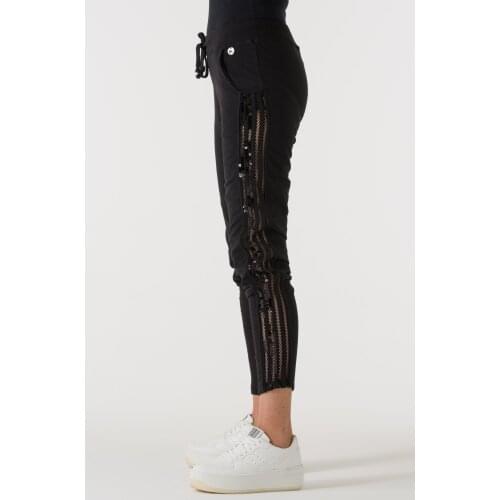 Sogo Women Sides See-Through Sequins Detailed Black Sweatpants
