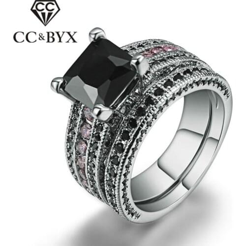 CC Charms Party Rings For Women Vintage Luxury Double Accessories Fashion Jewelry Big Ring Black Gold-Color Bijoux Femme CC1237