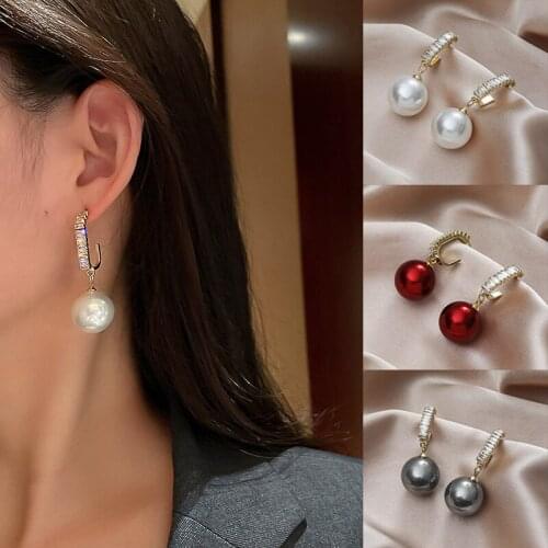 2021 New Fashion Temperament Geometric Personality Pearl Zircon Earrings for Women Popular Wild Niche Earrings