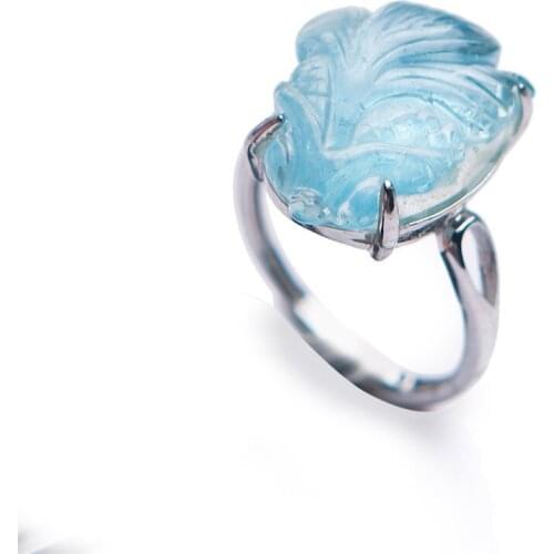 Drop Shipping Natural Adjustable Blue Ocean Crystal Ring Adjustable Size Crystal Ring Popular 925 Sterling Silver Women Ring