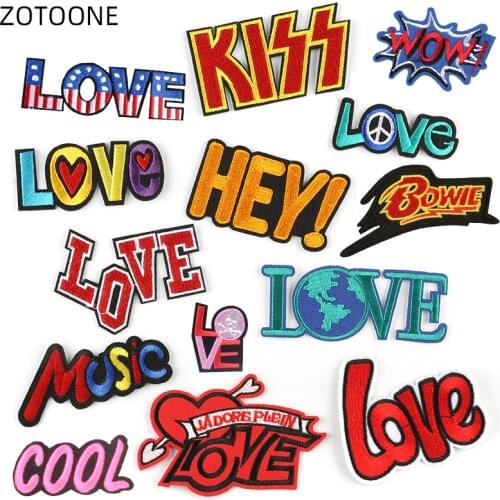 ZOTOONE LOVE Letter Patches Stickers Iron on Clothes Heat Transfer Applique Embroidered Application Cloth Fabric WOW Patches