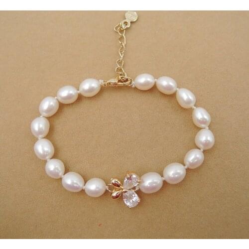 100% NATURE FRESHWATER PEARL Bracelet ,butterfly accessory -AAA- high good quality-rice shape