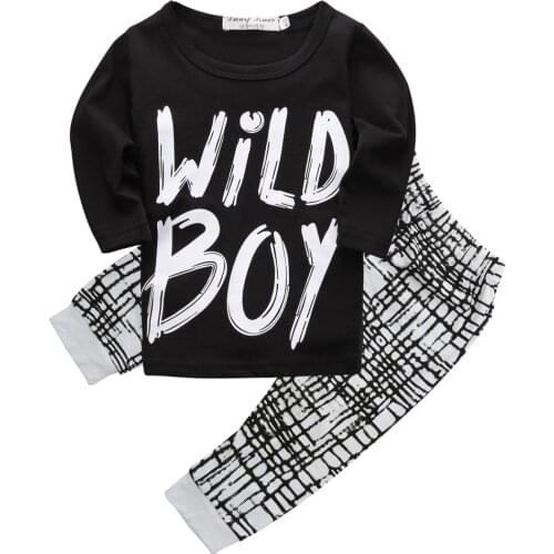 Boy Clothes 2PCS Infant Newborn Baby Boy 2018 Casual Letter Long Sleeve Cotton T Shirt Top+Pants Outfits Set Clothes