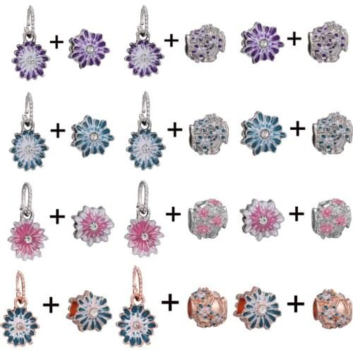 2Pcs/Lot New Arrival Purple Daisy Charm Pendants Beads For Women Fashion Jewelry Gift Making DIY Brand Charm Bracelet 45 Styles