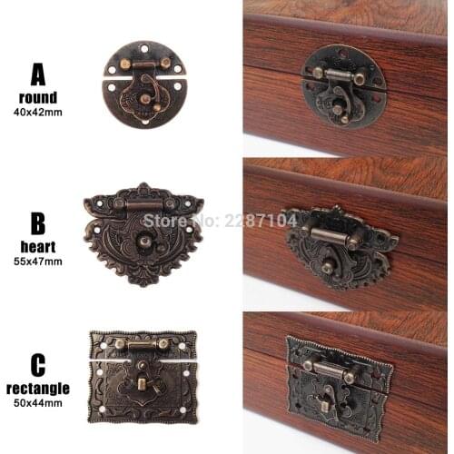 2pc Retro Antique brass Decorative Jewelry Chest Wine Box Wooden Case Toggle Hasp Latch Catch Clasp Round Heart Rectangle Square
