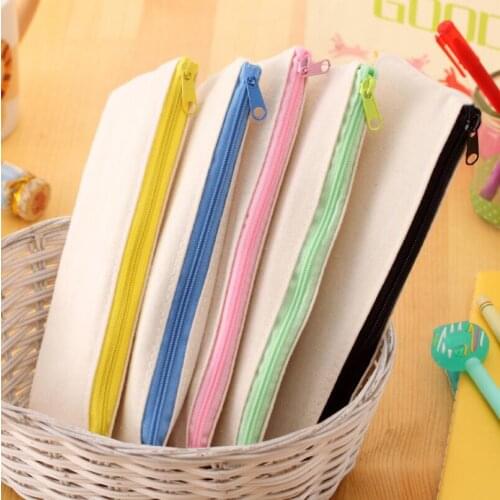 20.5*8.5cm DIY Blank Plain Canvas Zipper Pencil Pen Bags Stationery Cases Clutch Bag Gift Storage Pouch LX643