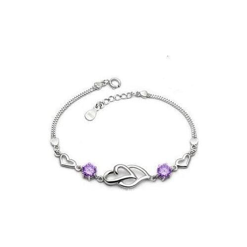 2016 new design romantic double heart fashion 925 sterling silver ladies bracelets jewelry