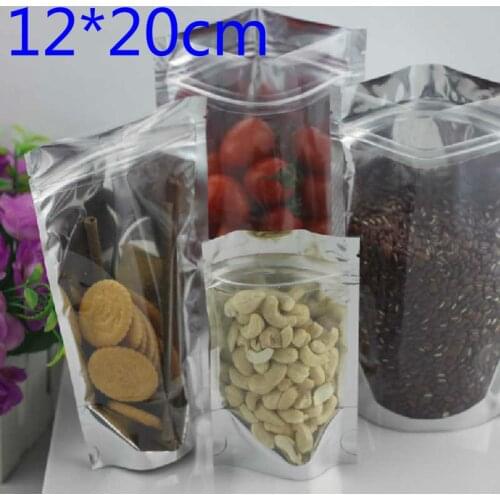4.7''x7.9'' (12x20cm) Mylar Stand Up Aluminum Foil Clear Package Pack Bag for Food Coffee Nuts Storage Resealable Zip Lock Bag