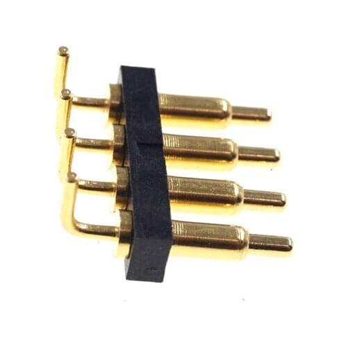 5 Pcs Spring Loaded Connector Pogo Pin Strip 4 Positions 2.54 Pitch Right Angle Through Holes Height 9.3MM Gold Plated 1A